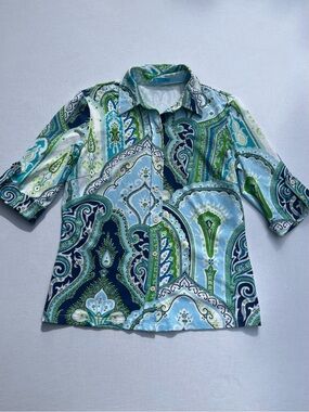 J.McLaughlin Woman’s Button Front Collared Paisley Classic Casual Shirt size S